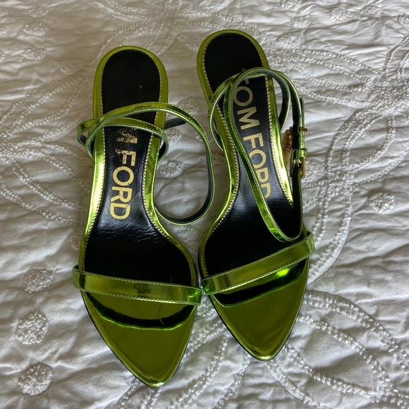 TOM FORD Green 90 Metallic Leather Padlock Sandals - Picture 5 of 12